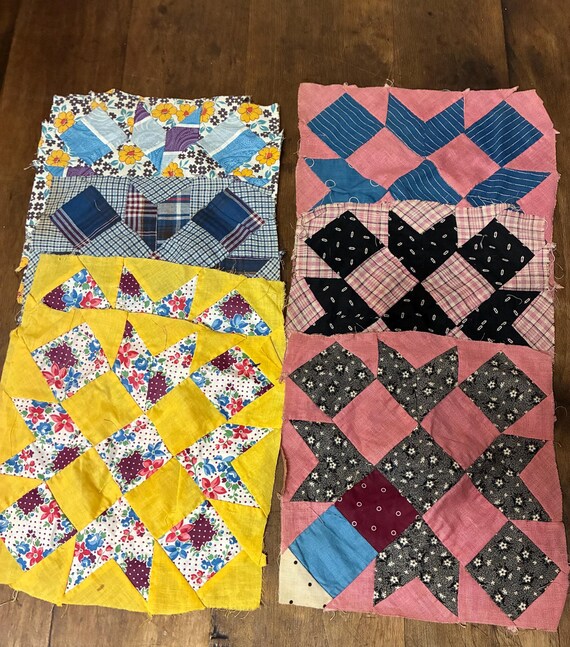 Colorful Vintage Quilt Squares- Cutter Pieces Craft Projects Vintage Fabric DIY