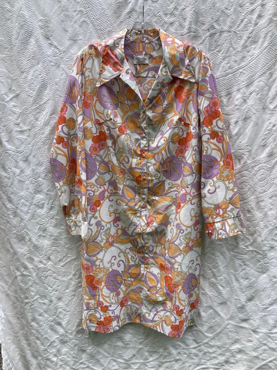 Vintage Mod Paisley Floral Shirt Dress - Button U… - image 9