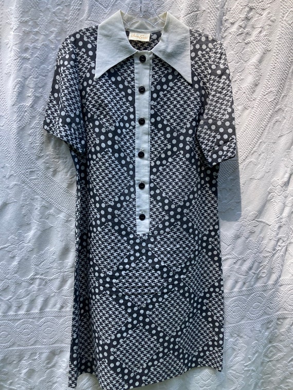 Vintage Houndstooth Polka Dot Dress - Short Sleev… - image 10