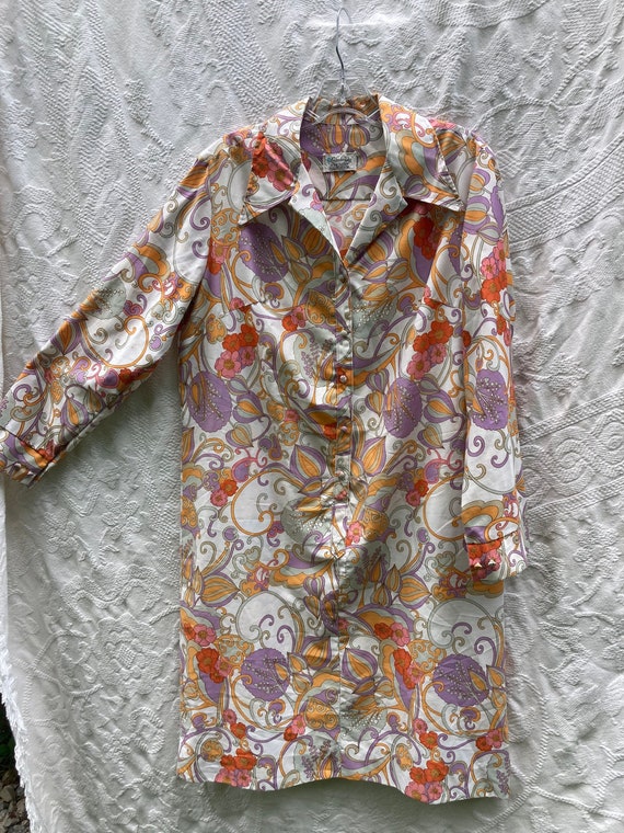 Vintage Mod Paisley Floral Shirt Dress - Button U… - image 1