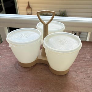 Vintage Tupperware Condiment Caddy- Made in USA Plastic Serving Dishes Picnic Patio Brunch BBQ Cookout Tupperware Dishes With Lids