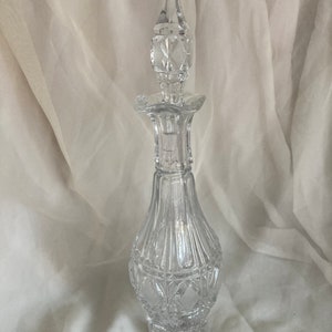 Vintage Glass Decanter - Cut Glass Beautiful Decanter Wine Spirits Liquor Bar Cart Accessory Barware Bottle with Topper MCM
