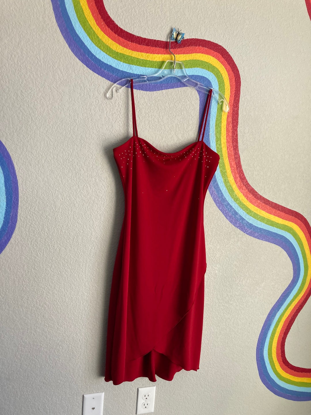 red-dancing-dress-90-s-dress-vintage-strappy-dress-club-dress-cocktail