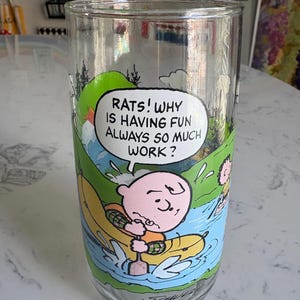 Vintage Charlie Brown McDonalds Glass- Vintage McDonald&#39;s Camp Snoopy Collection Peanuts Glass Charles Shultz Glass Vintage Snoopy Glass