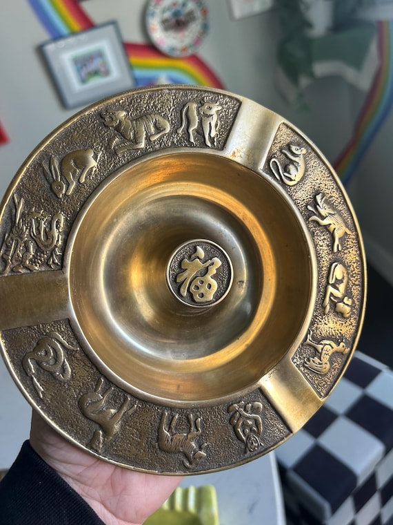 a_stand_www asimocrafts 真鍮セット Brass Zodiac Ashtray- Vintage Chinese Zodiac Ashtray Tobacciana
