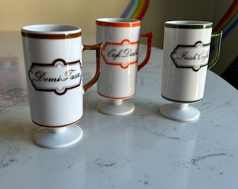 Set of 3 Coffee Cups - Vintage Pedestal Cups Irish Coffee Cup Dessert Drinks Dessert Coffee Drink Mugs Pedestal Mugs