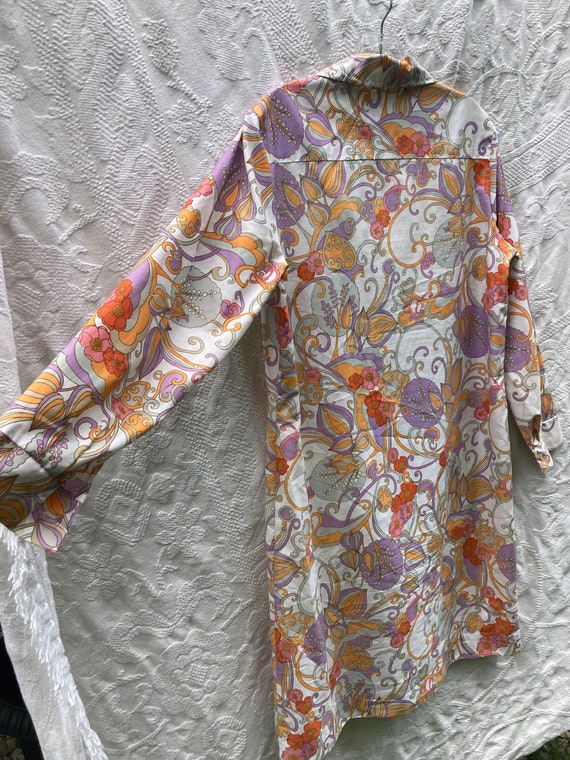 Vintage Mod Paisley Floral Shirt Dress - Button U… - image 6