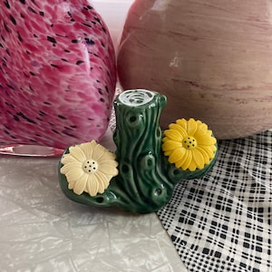 Vintage Cactus Flower Salt and Pepper Shaker Set - Flowering Cactus Desert Southwest Home Decor Plastic Shakers Ceramic Cactus
