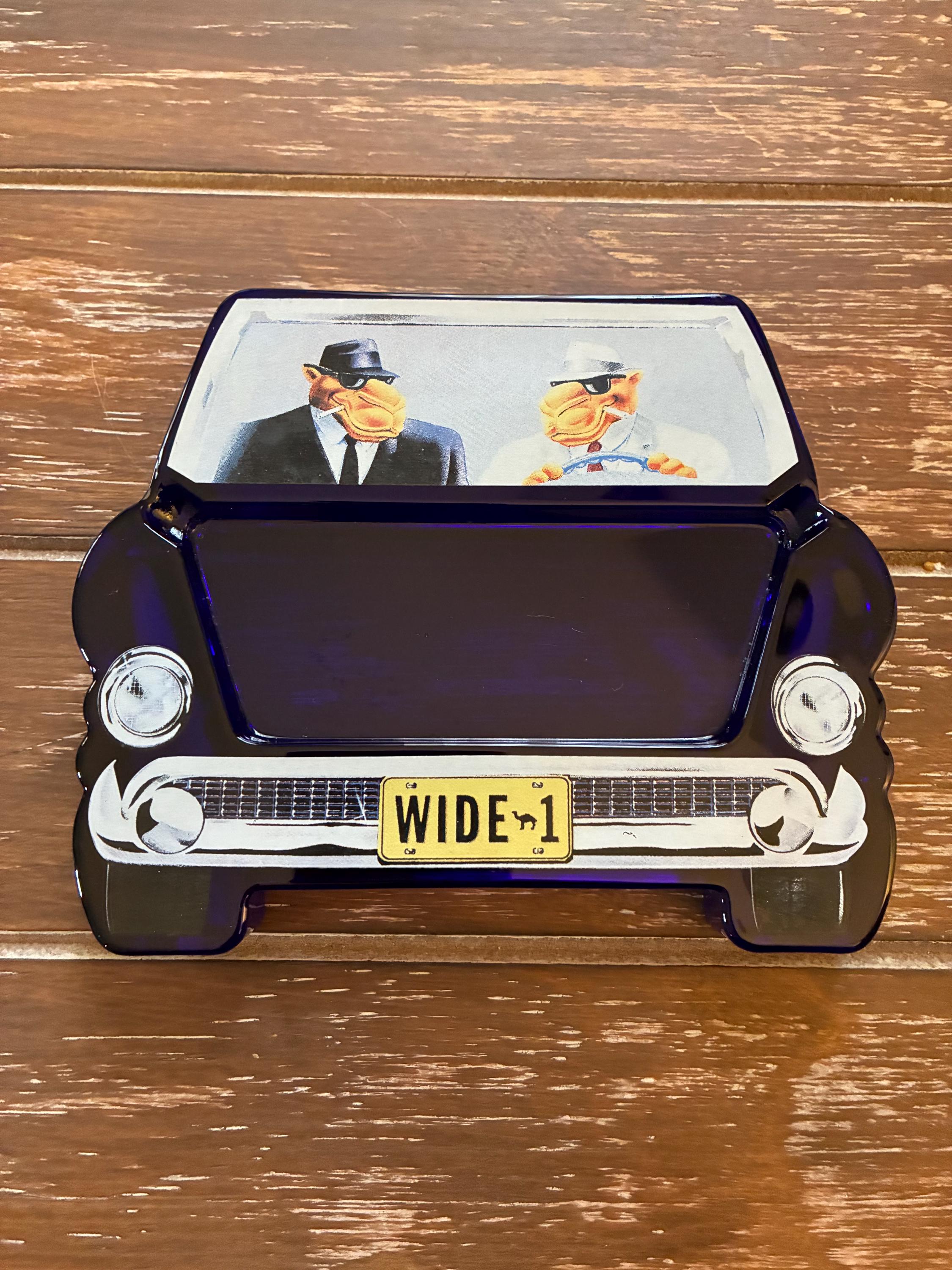 Joe Camel Ashtray- 1990's Blue Glass Car Ashtray Wide 1 Joe Camel