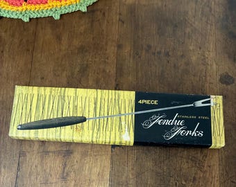 Vintage Fondue Forks- Boxed Set Of 4 Stainless Steel Servers