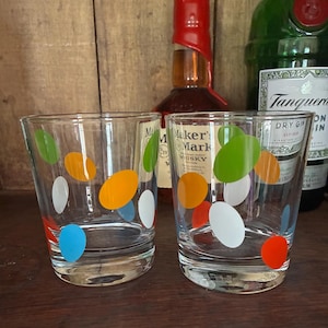 Polka Dot Old Fashioned Glasses - set of 2 IKEA Glasses Retro Barware Retro Whiskey Cocktail Barware Glasses Funky Polka Dot Barware