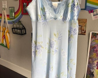 Blue Lingerie Slip Dress - Pretty Floral Lingerie Cute Boudoir Top Cute Pinup Photoshoot Outfit Vintage Intimates Nightgown Slip Dress