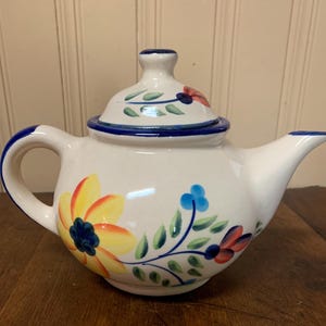 Floral Teapot Made in India- Ceramic Hand Painted Tea Pot Floral Garden Party Tea Party Cottage Tea Pot Floral Kitchen Decor