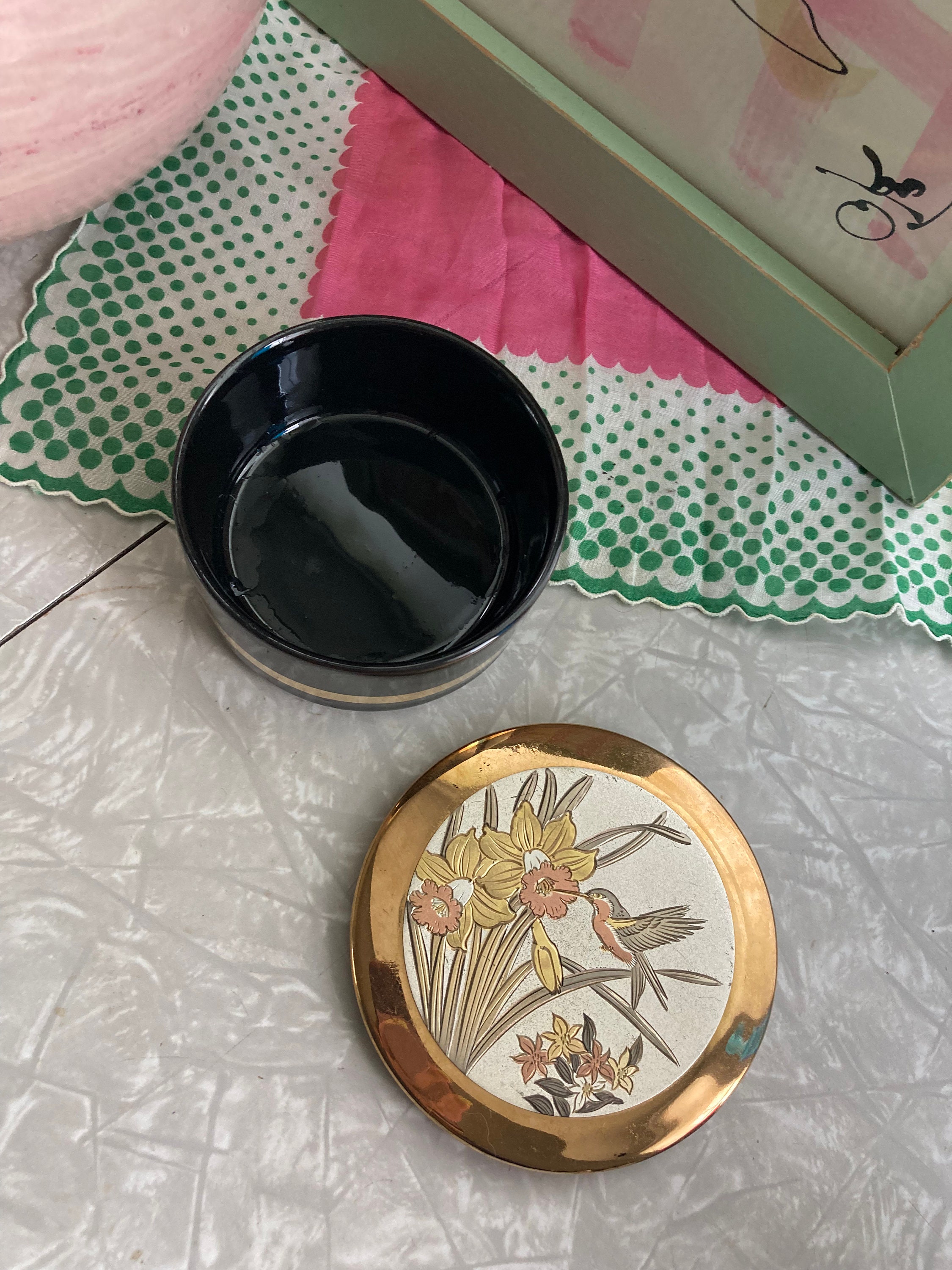 Vintage Art of Chokin Trinket Box - Black and Gold Jar