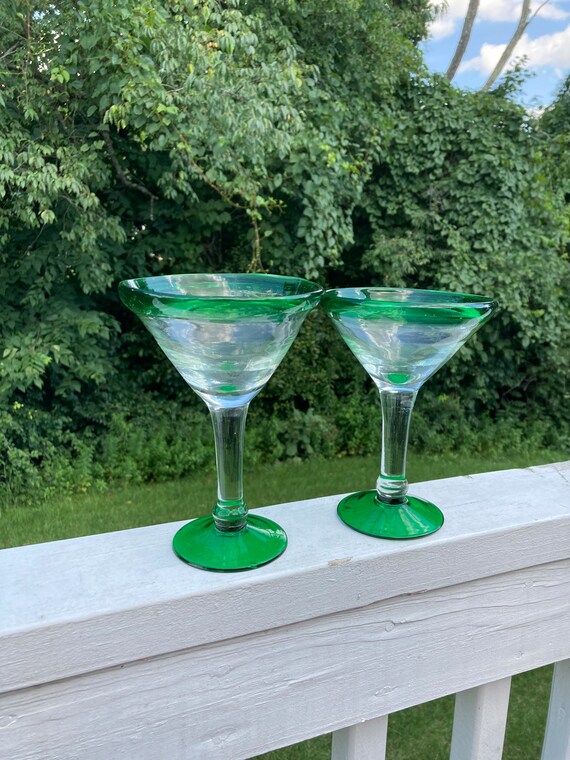 Set of 2 Green Martini Glasses Unique Rare Margarita Etsy