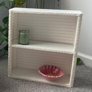 White Wicker Wall Shelf- Wicker Shelf With Braiding 2 Tier Shelving Organization Cottage Cabin Display Storage Plant Shelf Boho Shelf