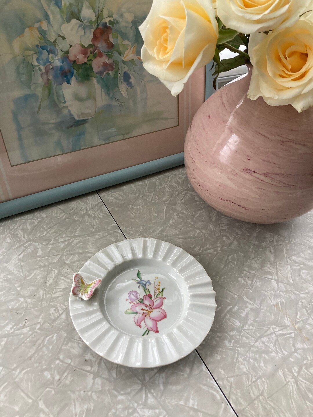 Butterfly Catch All Dish Vintage 3D Ceramic Butterfly Ring Dish Boho Jewelry Dish Bohemian Table