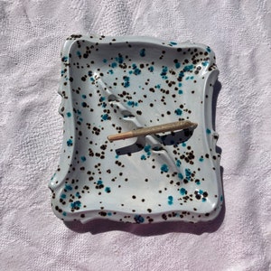 Funky Ceramic Ashtray - Vintage Ashtray Blue Paint Splatter Ash Tray Art Cute Ashtray Retro Ashtray Smoker Ashtray 1970s Home Decor