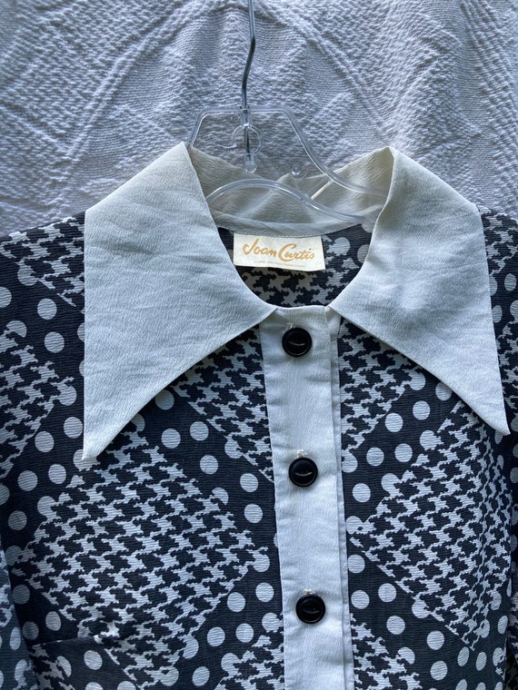 Vintage Houndstooth Polka Dot Dress - Short Sleev… - image 2
