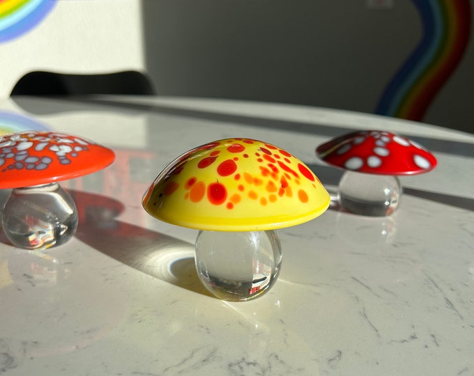 Orrefors Glass Mushroom Vintage Yellow Glass Mushroom Decor Vintage