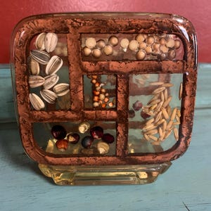Acrylic Napkin Holder- 1970s Lucite Napkin Holder with Dried Grains and Seeds Gamut Designs Vintage Napkin Holder Country Kitchen Decor