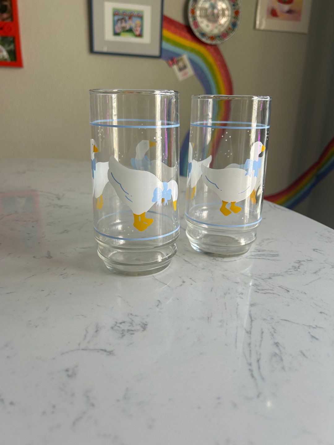 Vintage Goose Glasses Country Goose Glass Set of Two Goose Etsy