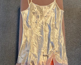 Cream Slip Dress With Chiffon Hem- Sexy Chemise Size Small Boudoir Silky Night Dress