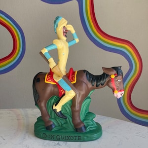 Don Quixote On the Quest Figurine - Colorful Ceramic Historical Literary Art Man of La Mancha Rare Unique Statue