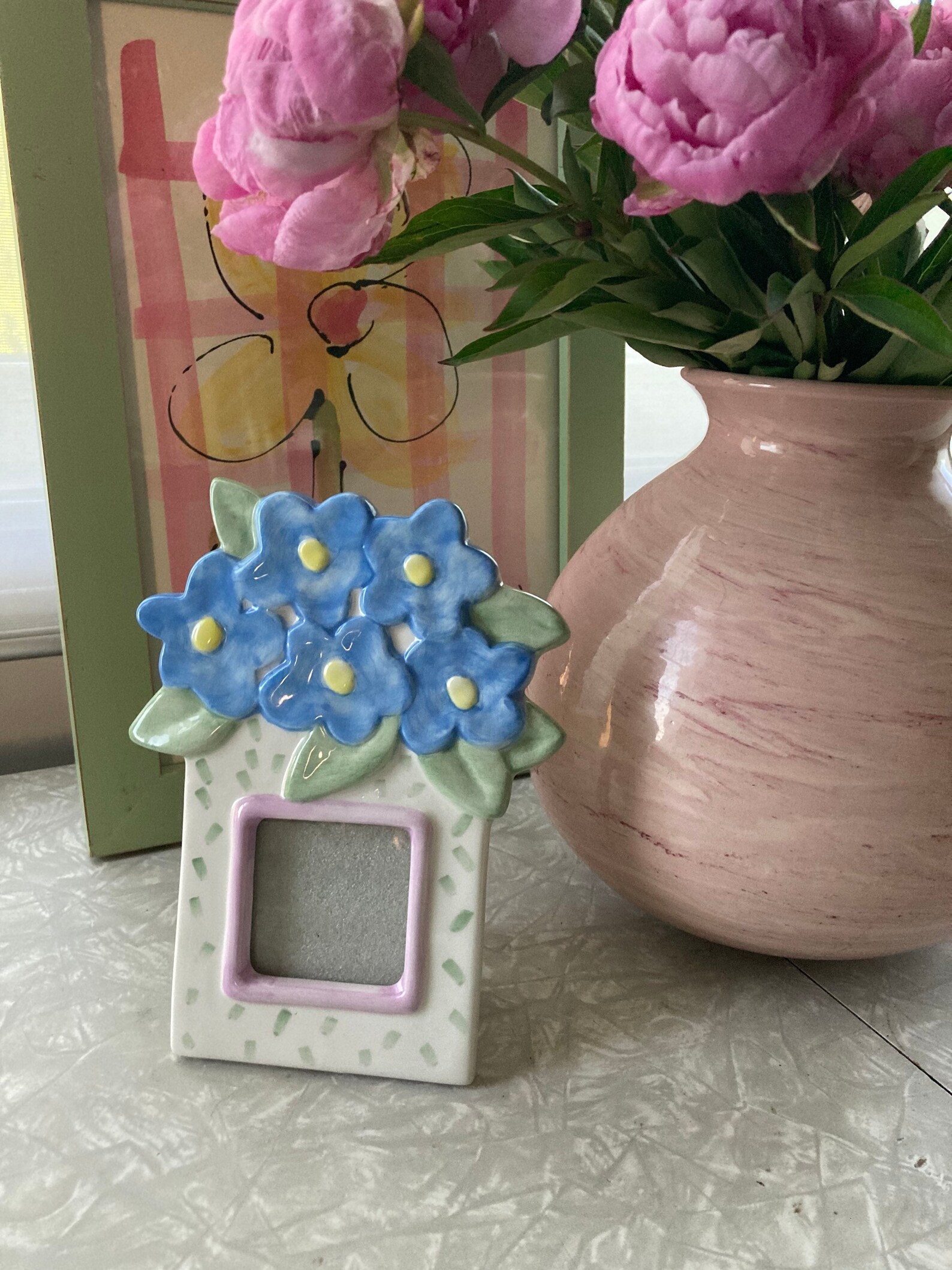 Blue Floral Ceramic Picture Frame Small Photo Frame Pastel Etsy