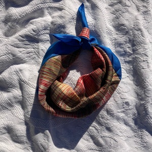 Vintage Plaid Scarf Paoli Head Scarf Hair Neck Accessory Retro Outfit Silky Headscarf