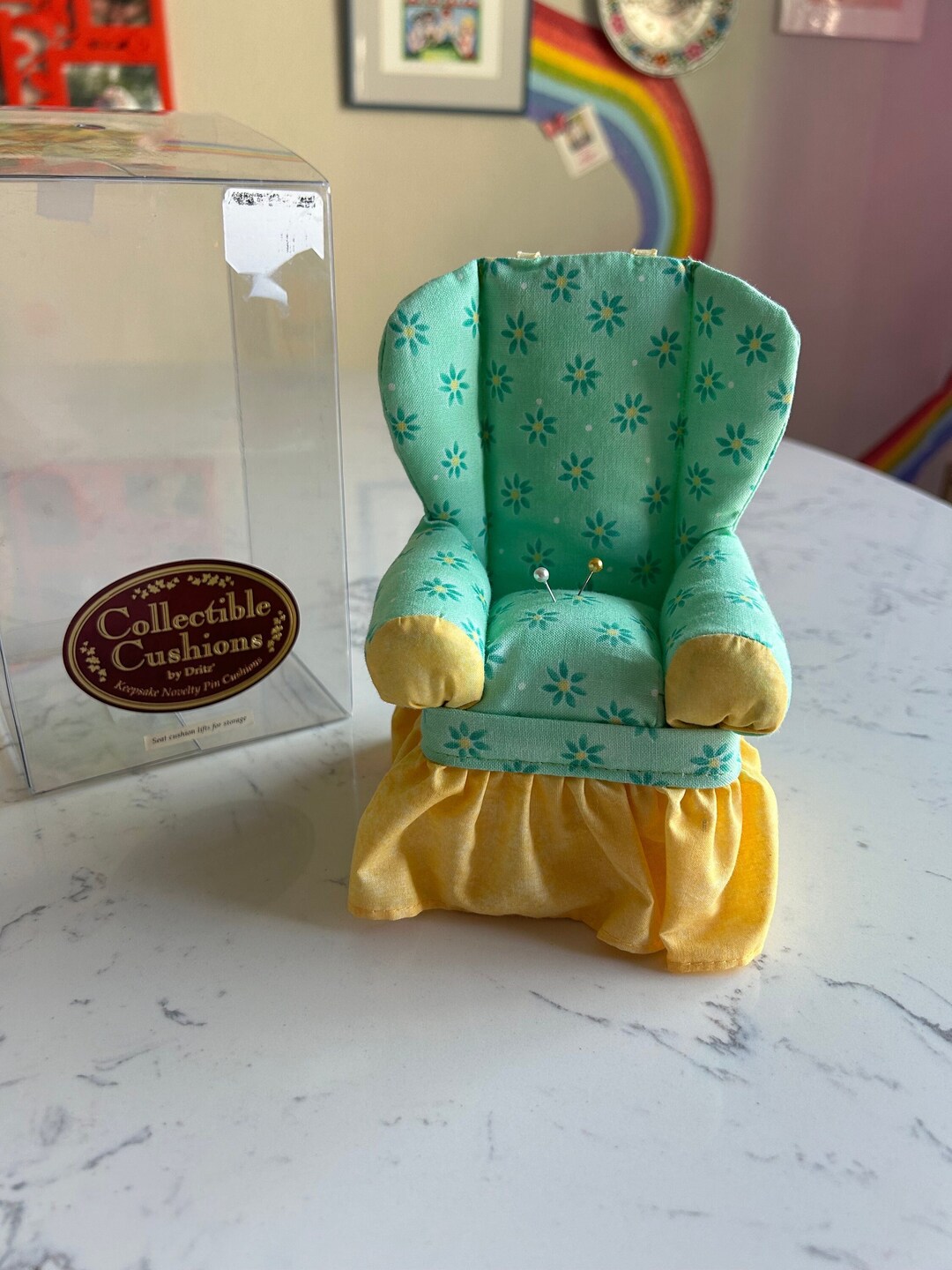 Vintage Dritz Arm Chair Pincushion Cute Collectible Furniture Pin