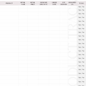 INSTANT DOWNLOAD product tracker, interior design, Ipad, printable, minimalist template, small business, Purchase order template, Editable