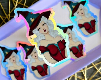Holographic witch sticker, cute witch sticker, waterproof witch sticker