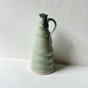Studio Pottery Ceramic Ombré Turquoise Green Pitcher with Crazing, Stamped BB