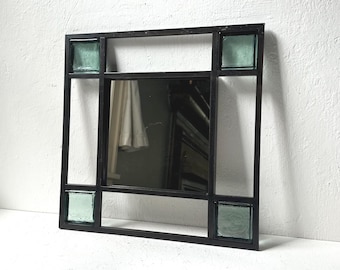 Vintage Square Metal and Tiled Recycled Glass Craftsman Style Decorative Wall Hanging Mirror