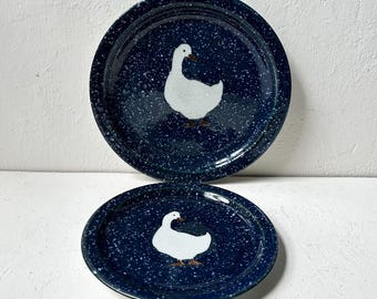 Vintage Otagiri Blue Spackled Goose Pattern Dinner and Salad Plate Set