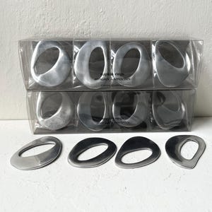 Vintage Silver Organic Shaped Napkin Ring Minimalist Table Decor, Set of 12