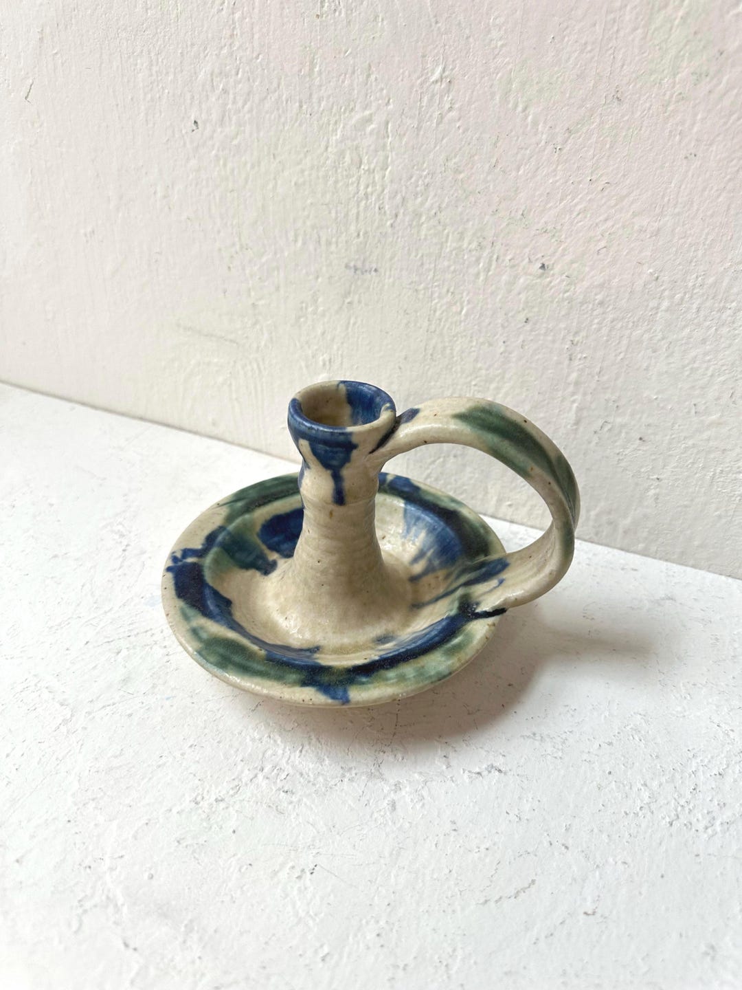 Vintage Studio Pottery Blue and Green Drip Glaze Candlestick Holder ...