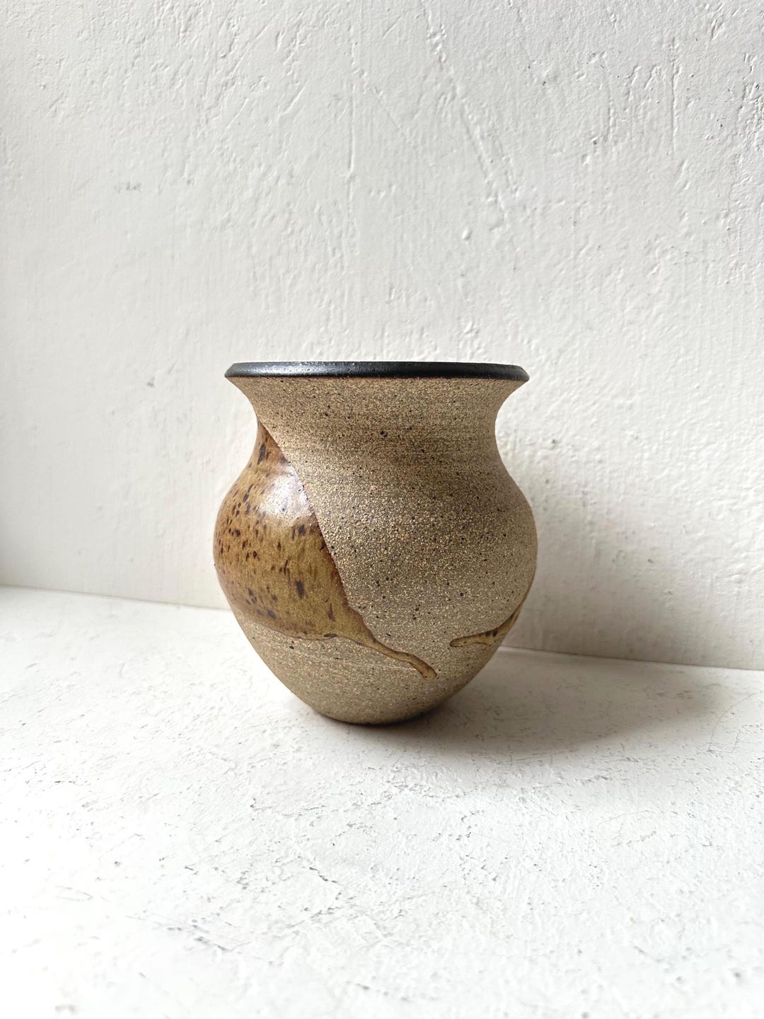 Vintage Brown Signed Studio Pottery Drip Glazed Vase or Vessel - Etsy