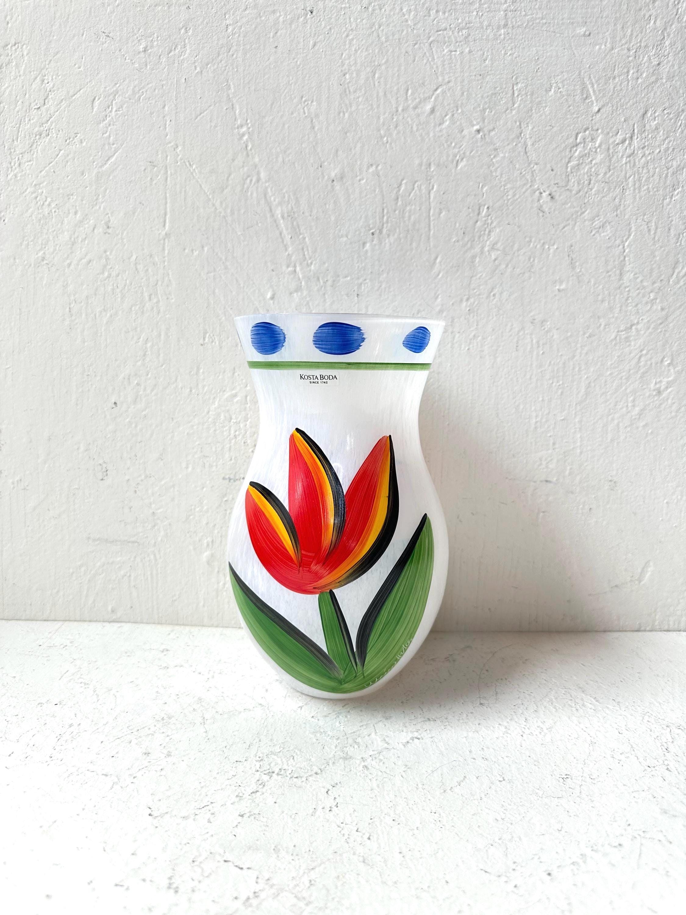 花瓶・フラワースタンド Kosta Boda Artist Collection - Ulrica HV Kosta Boda Caramba Vase Hand Painted White Black Crystal Glass Decor