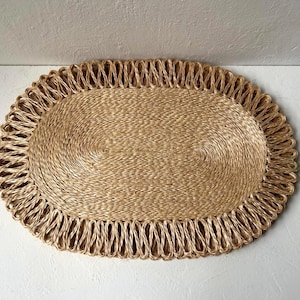 Vintage Boho Woven Oval Placemat Centerpiece Mats, Set of Four