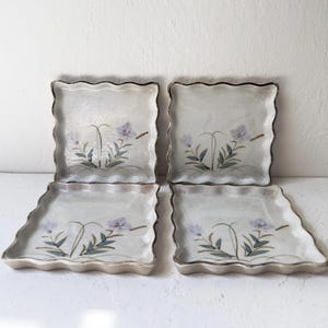 Vintage Japanese Floral Ceramic Small Sushi Serving Plates or Coasters, Set of Four (4)