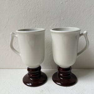Vintage Hall USA Pedestal Irish Coffee Mugs Ivory white and Brown, Set of Two