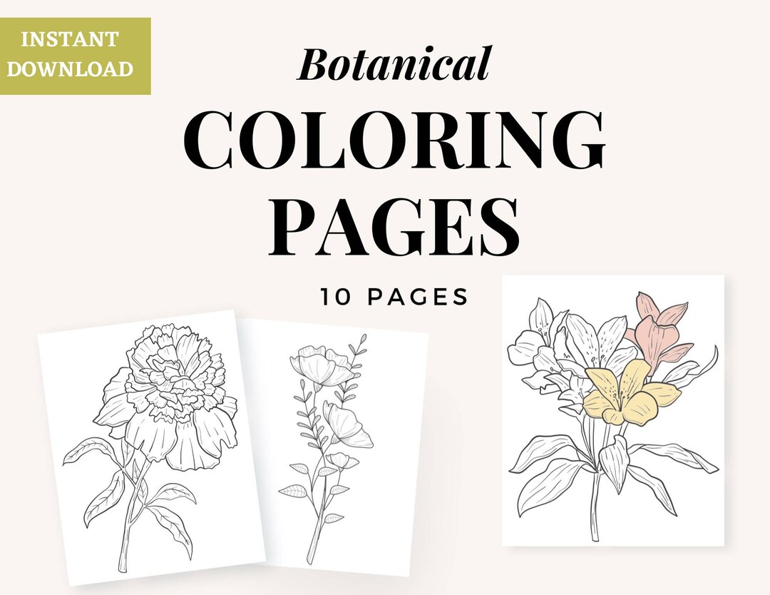 Botanical Coloring Pages | 10 Digital Printables - Etsy