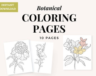 Botanical Coloring Pages | 10 Digital Printables