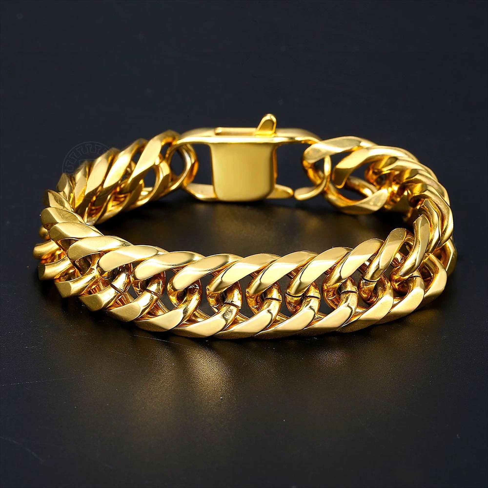 Amazon.com: Thick 15mm 14k Gold Plated Chunky Nugget Textured Link Bracelet,  7