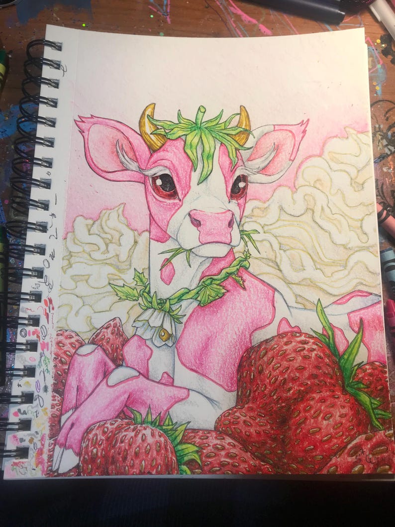 Strawberry Cow Coloring Page - Etsy