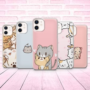 Funda de teléfono con diseño de gatos kawaii, compatible con iPhone 11, 12, 13, 8+, XS, XR, Samsung S10 Lite, S21, S22, A50, A51, iPhone 15