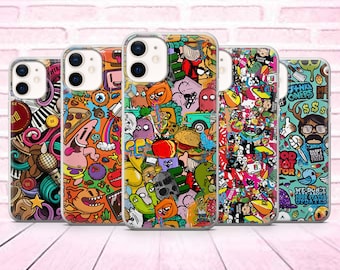 Autocollant Bomb Phone Case Collage Artsy Cover adapté pour iPhone 13, 12, 11 Pro, XR, XS, 8+, 7, Samsung A12, S20,S21,S22,A40 A51,iPhone15