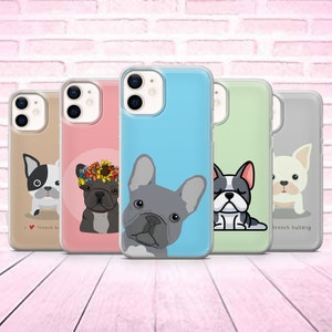 Etui na telefon z buldogiem francuskim Frenchie Cartoon Cover pasuje do iPhone 13,12, 11 Pro, XR,XS,8+,7, Samsung A12, S20,S21, S22, A40, A51,iPhone15
